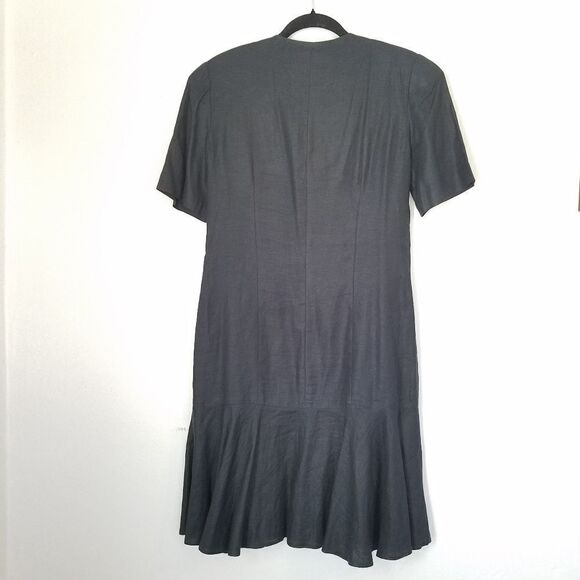 Vintage Liz Claiborne 80s 100% Linen Short Sleeve Drop Waist Hidden Button Dress - Picture 2 of 8